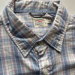 Faherty Shirt Men M Blue White Plaid Featherweight Long Sleeve